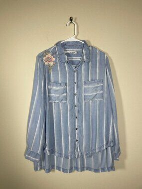 Standard Grace striped Embroidered Floral Lightweight Beachy BU Blouse Large